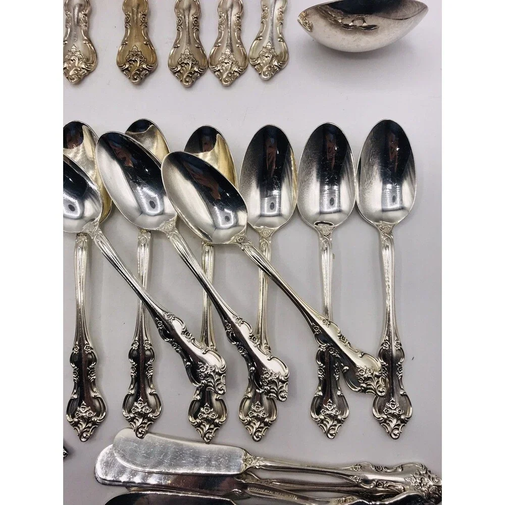 International Deep Silver Inlaid ORLEANS Flatware Set 53pc Vintage Silverplate
